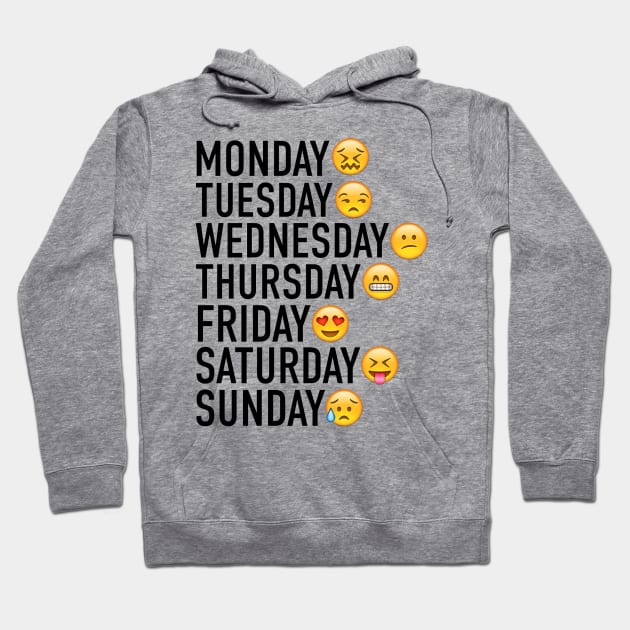 Moods of the Week Expressed Through Emojis (Black) Hoodie by FullTimeFangirl